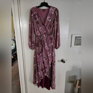 Lily Rose Floral Hi-lo Hem Maxi Dress with Sheer Long Sleeves - Size S